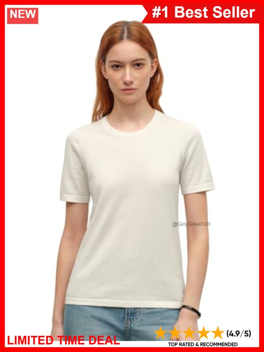 Pima Cotton Cashmere Short Sleeve Crew Neck Sweater Knit Top